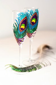 Peacock Feather Wedding Champagne Flutes From Vitraaze